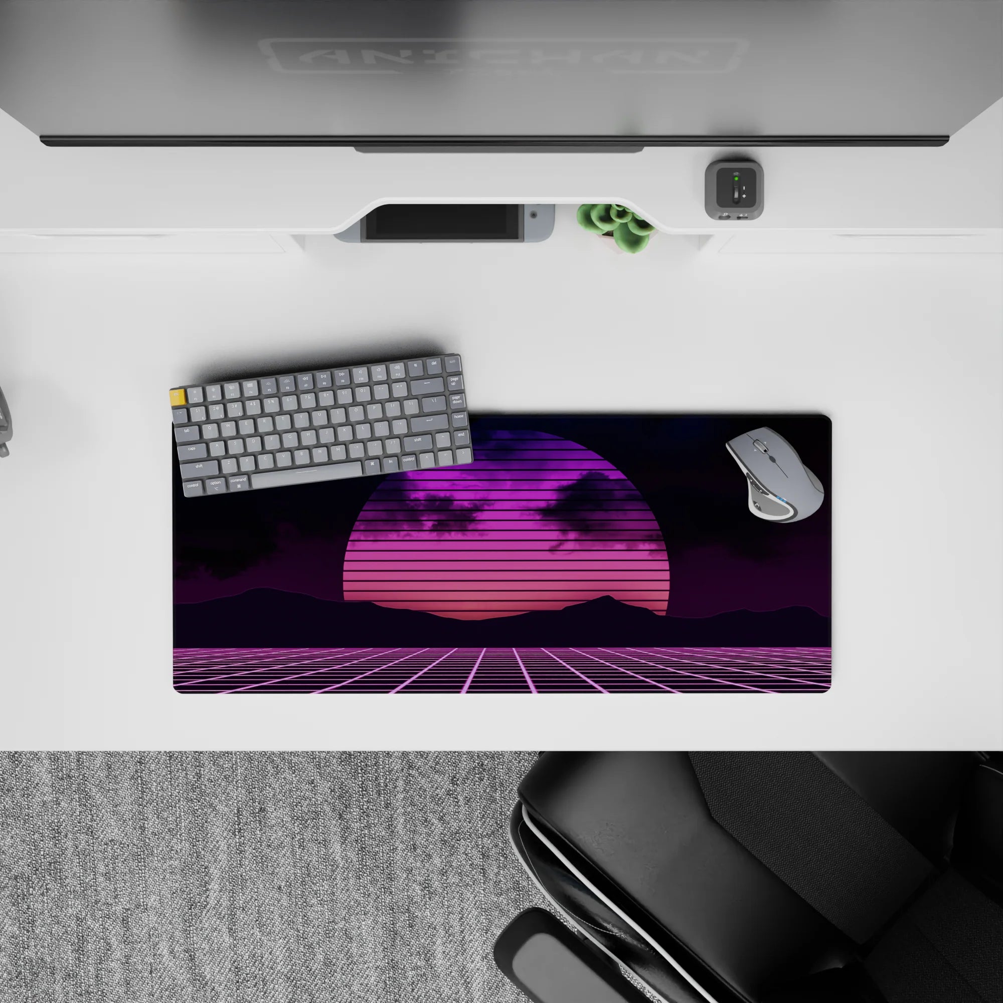 Retrowave - Vaporwave Deskmat | Mousepad | Deskpad - Neon Horizon Grid - AniChan