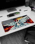 32x16 inches anime girl mouse pad featuring crimson-haired angel warrior, feathered armor sleeves, wings spread.
