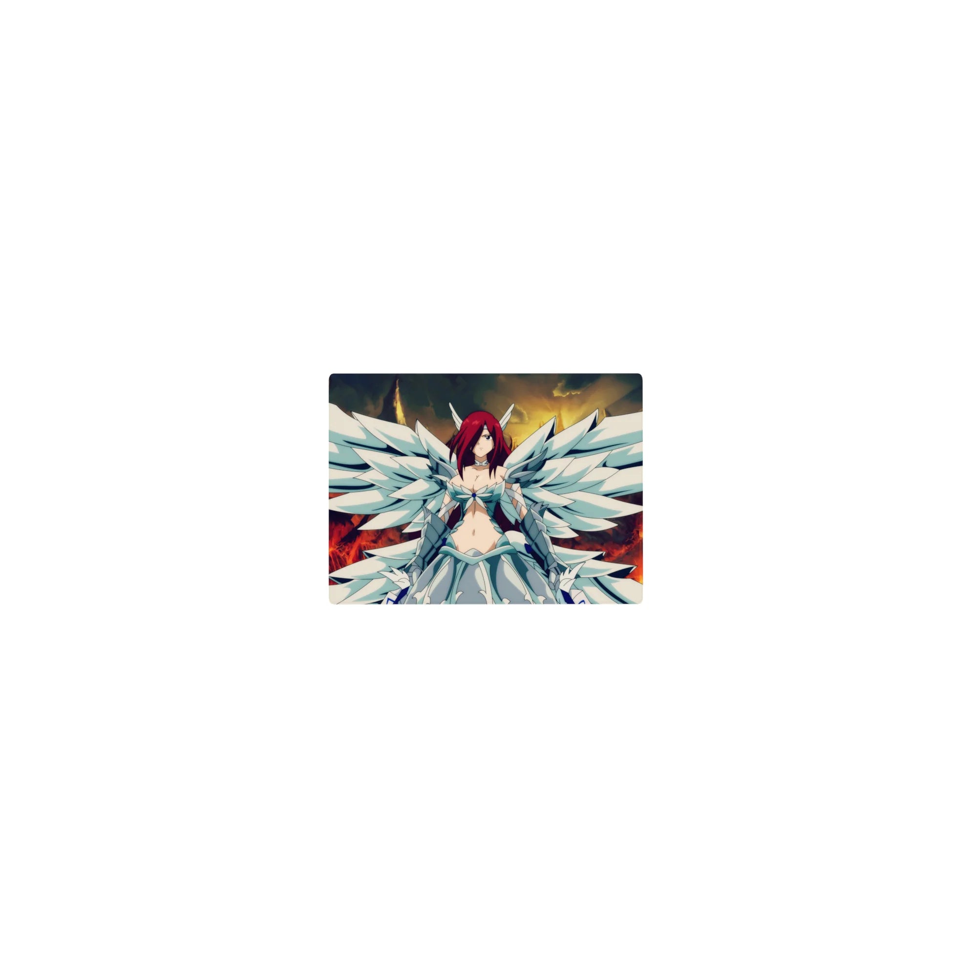 Classic anime girl mouse pad 14x10 inches with winged warrior in white armor and feathered layers.