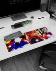 32x12 inches anime girl mouse pad showing red-haired girl with amber eyes in cozy scarf on a winter night.