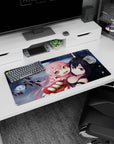 32x16 inches anime mouse pad showing fox-eared girl and clingy pink-haired cutie over snowy water.