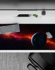 Cozy smoky purple to midnight gradient desk pad 36x16 inches with fiery orange comet streak.