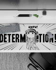 36x16 inches black-and-white manga desk pad, high-contrast stubborn HMPH energy for gaming setups.