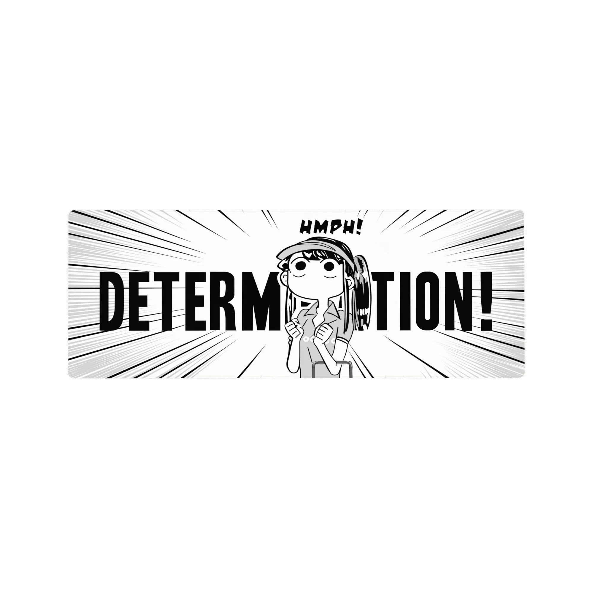 32x12 inches anime girl mouse pad with bold manga lines and DETERMINATION! desk mat design.