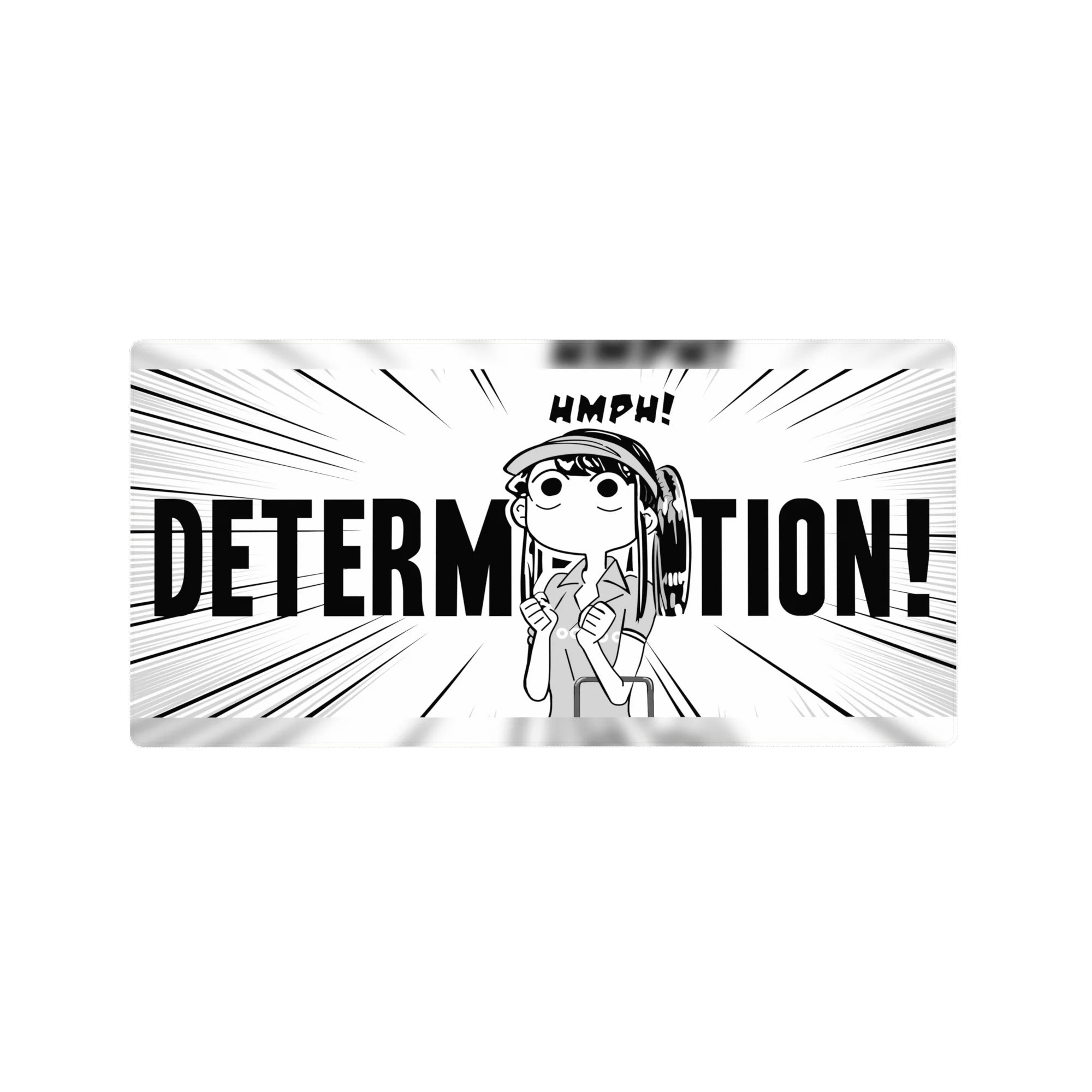 32x16 inches anime girl mouse pad with bold manga burst lines and DETERMINATION! desk mat design.