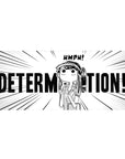 36x16 inches anime girl desk pad with bold manga lines and DETERMINATION! text, cute bossy vibe.