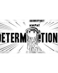 Determination manga anime girl desk pad with bold black-and-white action lines, 40x20 inches.