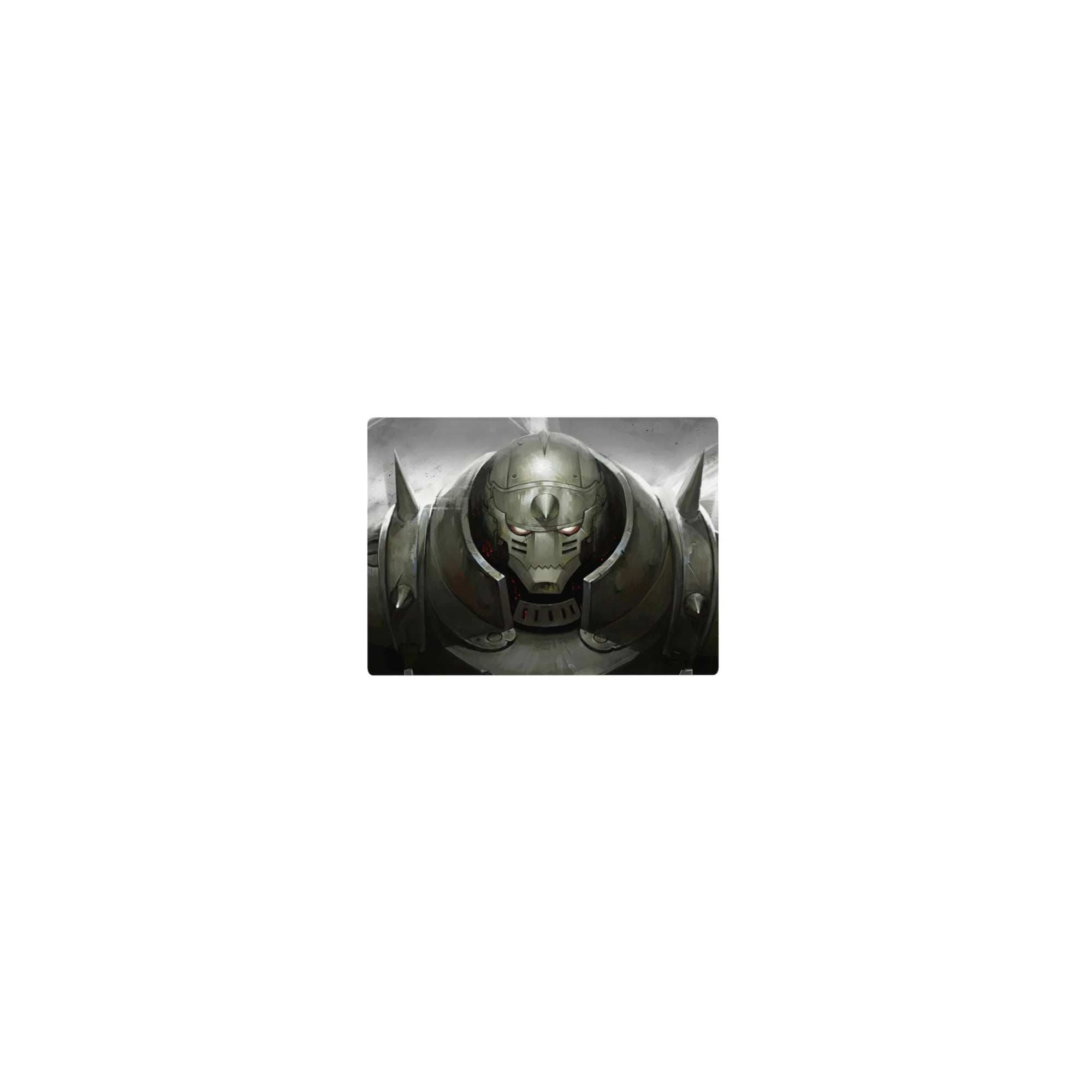 Classic anime mouse pad 14x10 inches with horned armored warrior helmet, glowing eyes, battle-worn detail.