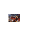 Classic anime girl mouse pad 14x10 inches, commander in dark uniform amid golden spearheads and embers.