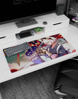 32x16 inches anime girl mouse pad showing shy black-haired girl and white-haired fox boy in dark yukata.