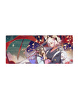 28x12 inches anime girl mouse pad with festival couple, fox-eared boy in yukata, lantern glow backdrop.