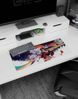 28x12 inches anime girl mouse pad showing fox kimono girl and silver-haired guardian amid ribbons and fans.