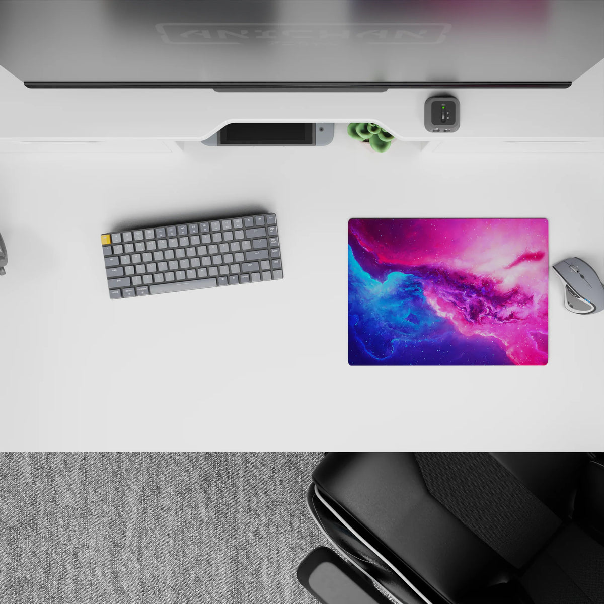 Dreamy 14x10 inches mouse pad in electric blue to candy pink gradient, bright mood with soft sparkle.