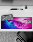 Dreamy electric blue to candy pink gradient mouse pad 32x12 inches with soft cosmic mood.