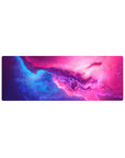 Galaxy swirl desk mouse pad 32x12 inches with nebula texture and tiny star specks.