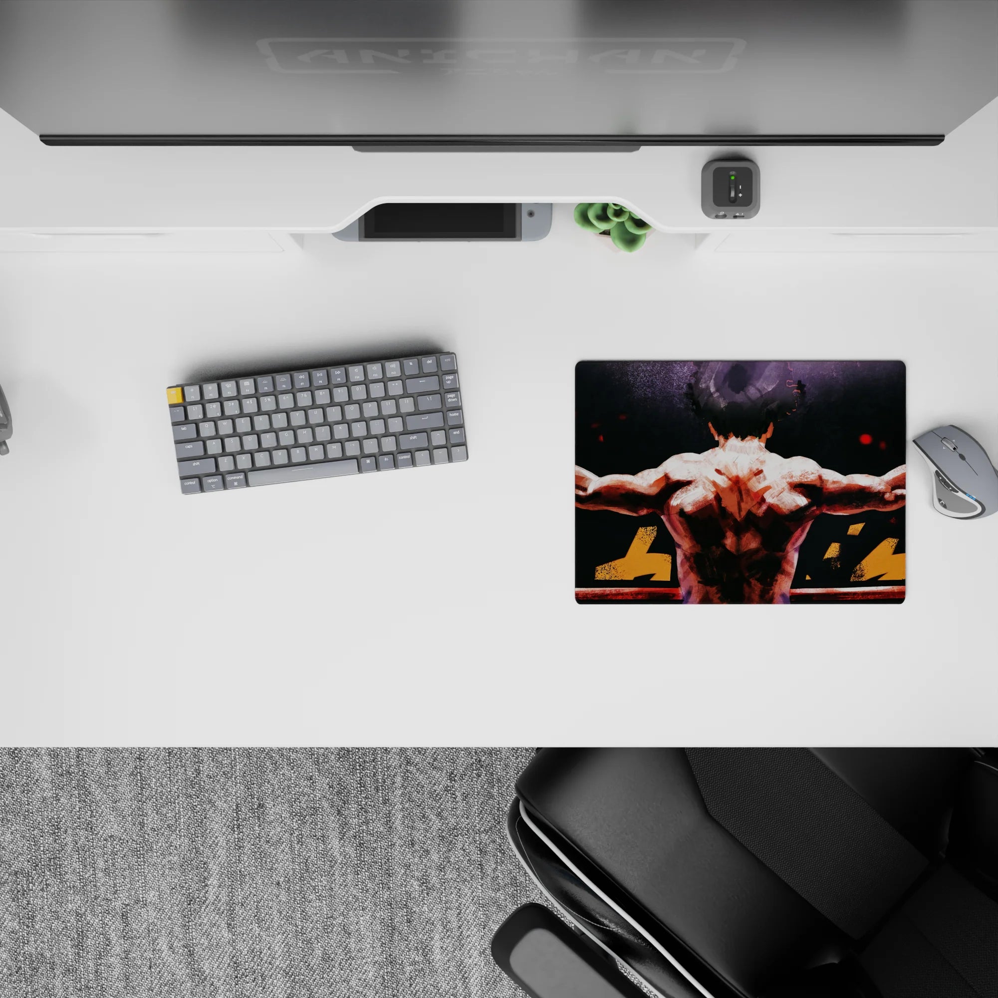 Gritty red, black, and smoky gray anime mouse pad 14x10 inches with gold lettering and comeback vibe.