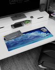32x12 inches anime mouse pad showing a girl in a flowing dress by a grand piano under sparkling starlight.