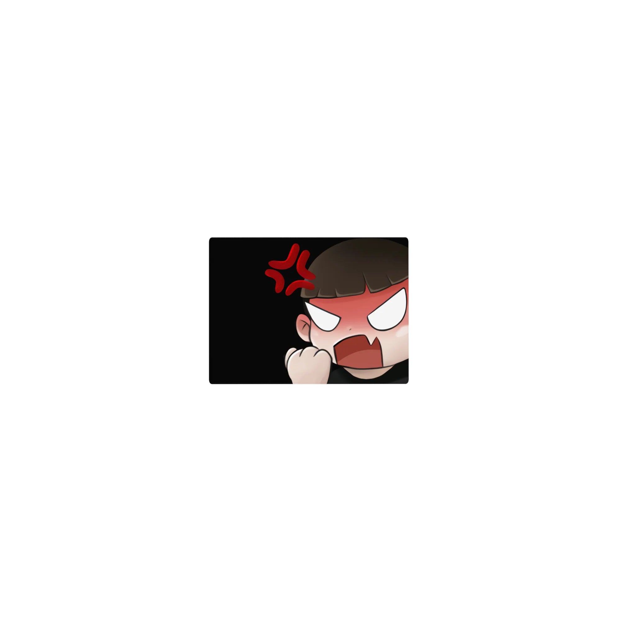 Classic chibi anime girl rage mouse pad, fist raised with blush and anger mark, 14x10 inches.
