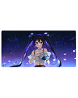 32x16 inches anime girl mouse pad with twin-tail beauty, starry space backdrop, petals, and blue rose.