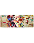 Anime girl mouse pad 32x12 inches with pink-haired otaku art, headphones, neon splashes, soot sprites.