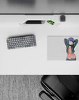 Cozy pastel anime mouse pad 14x10 inches in pink, indigo, and white for a clean, calming desk vibe.