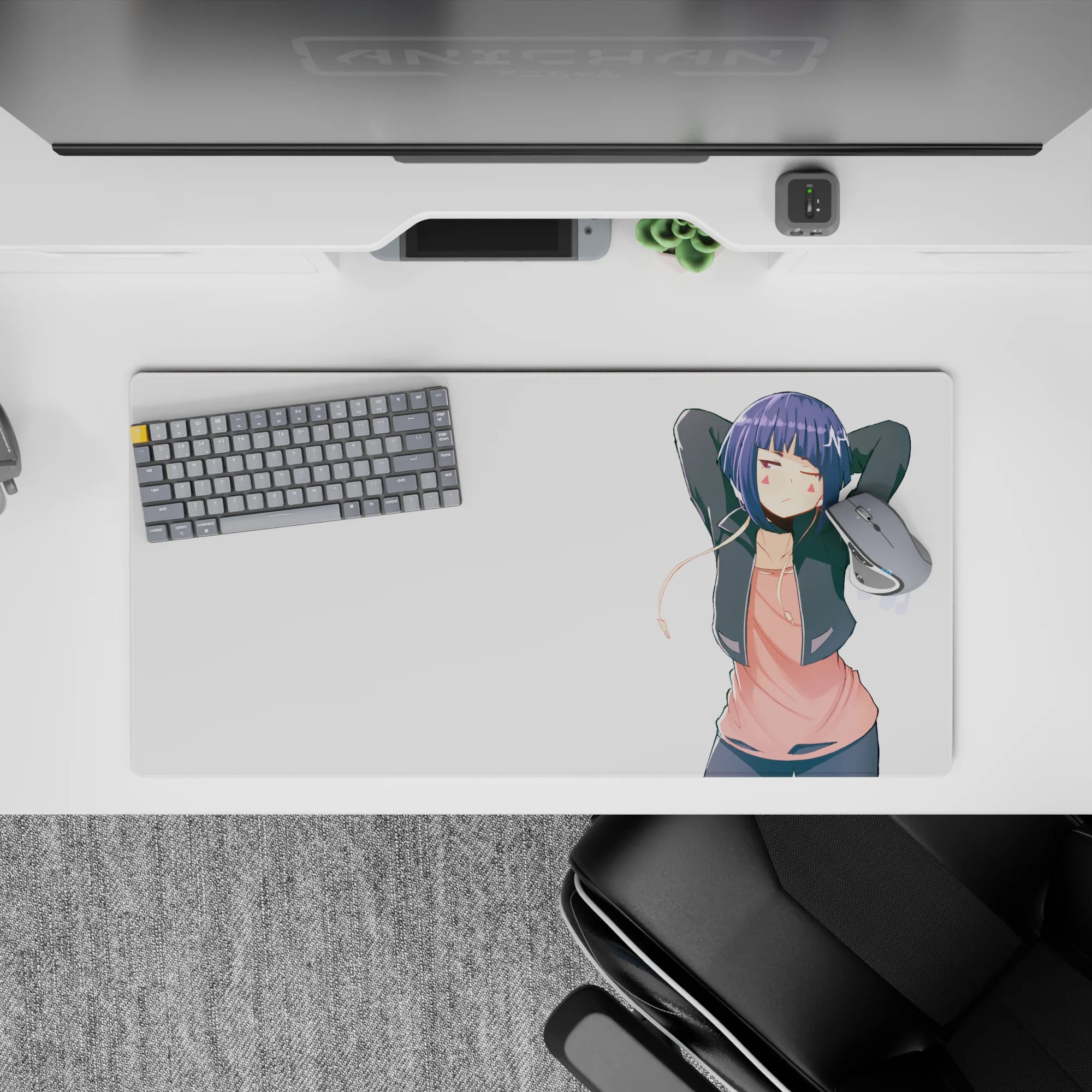 32x16 inches cozy pastel mouse pad in pink and indigo tones, crisp print on a minimalist white layout.