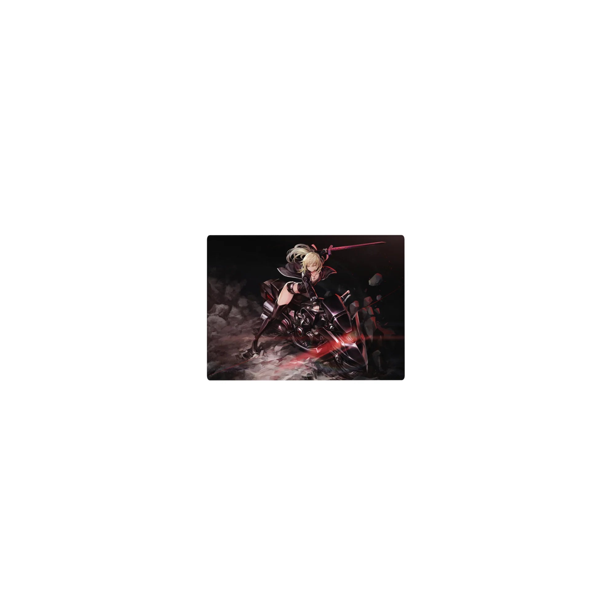 Classic anime girl mouse pad 14x10 inches featuring a blonde warrior on a sleek sci-fi bike with sword.