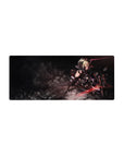 28x12 inches anime girl mouse pad with blonde warrior on a sci-fi bike, sword raised, bold desk art.