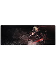 32x12 inches anime girl mouse pad with blonde warrior on sci-fi bike, blade raised, bold action art.