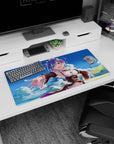 Rem from Re:Zero anime mouse pad, 32x16 inches, features bright summer scene with blue sky and clouds, enhancing desk space.