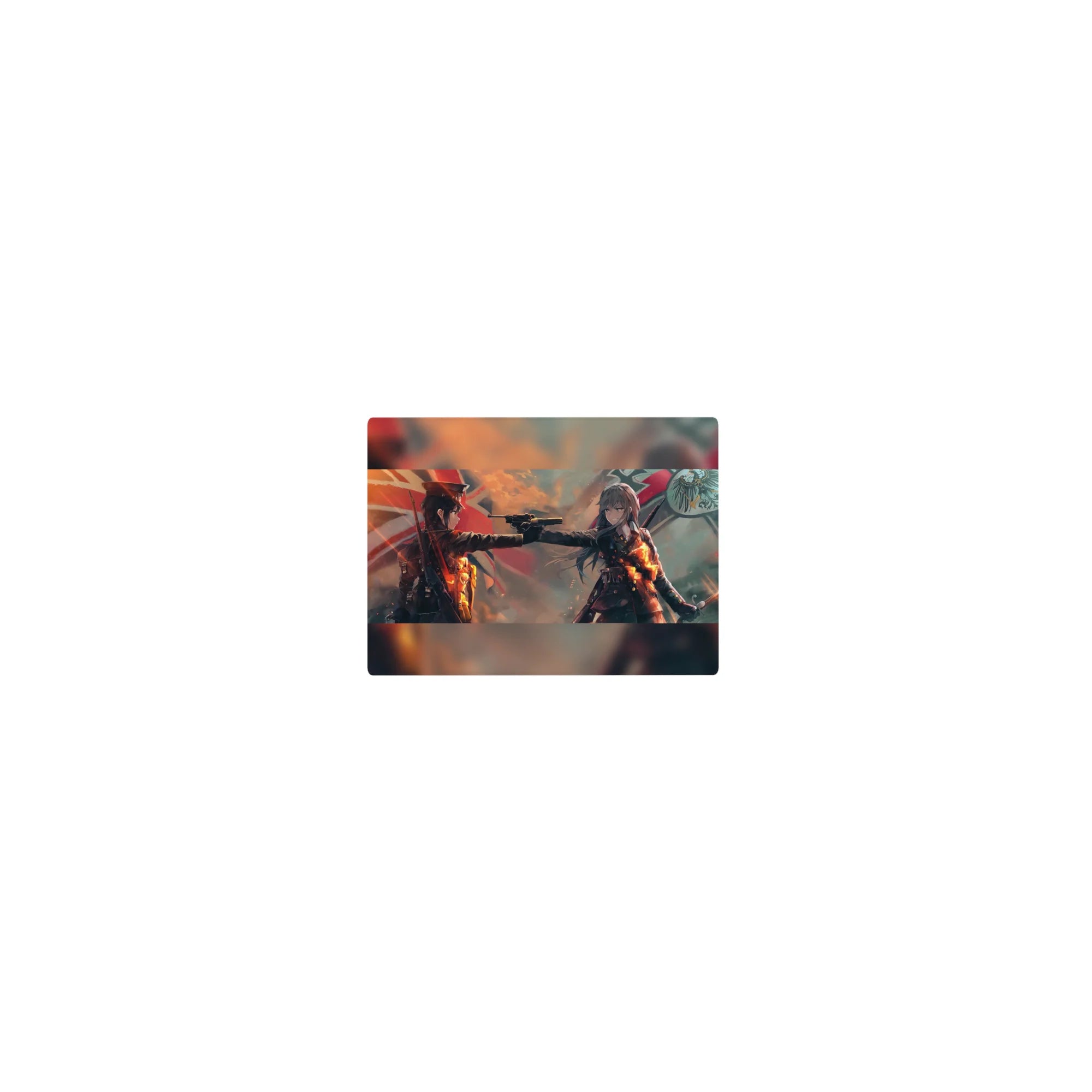 Classic anime girl mouse pad 14x10 inches with two military girls in a cinematic standoff, pistol center.