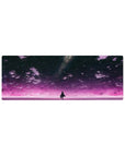 32x12 inches anime girl mouse pad with silhouetted girl under a galaxy sky, violet clouds and pink horizon glow.