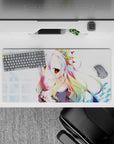 32x16 inches pastel kawaii mouse pad in soft blues, candy rainbow accents, warm amber eyes, dreamy vibe.