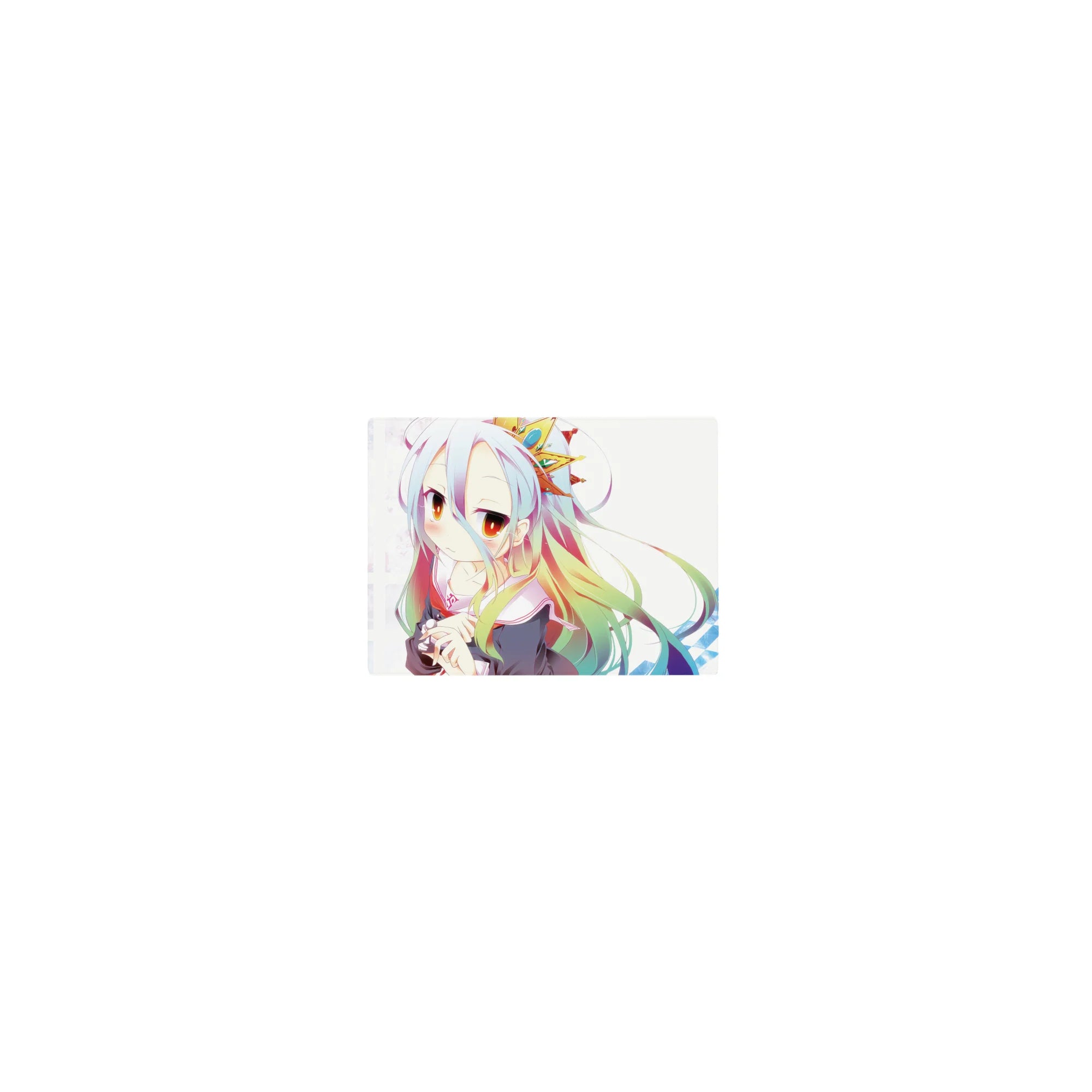 14x10 inches classic anime girl mouse pad with silver hair, sailor outfit, plush hug, and blue grid backdrop.