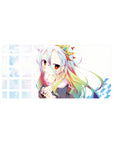 32x16 inches anime girl mouse pad with silver hair, rainbow tips, sailor outfit, plush, icy grid background.