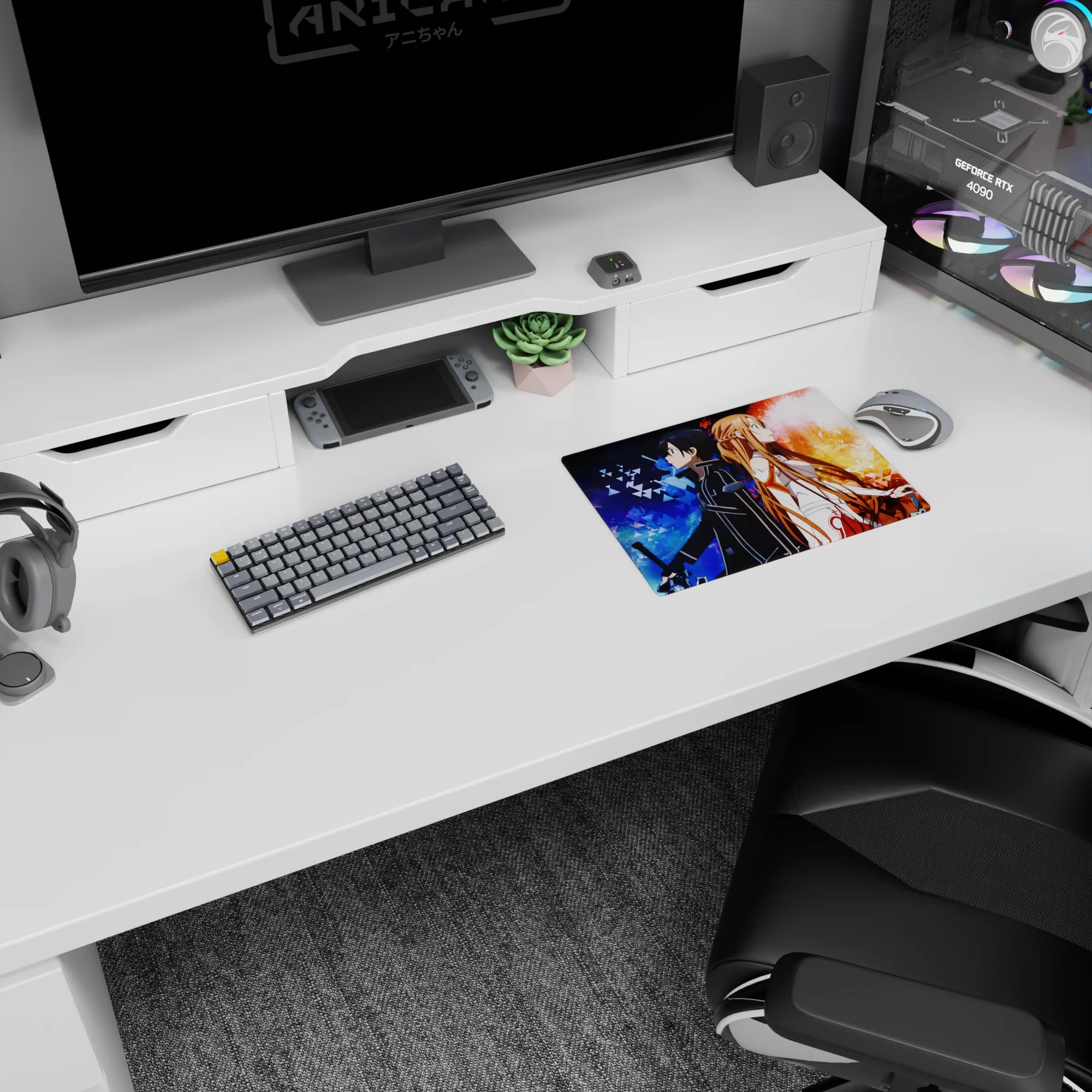 Kirito and Asuna anime mouse pad, 14x10 inches, featuring dynamic clash of elements and vibrant colors.