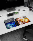 Mouse pad featuring Kirito and Asuna from Sword Art Online, sized 28x12 inches, with fiery and frosty vibrant design.
