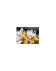 Classic anime girl mouse pad 14x10 inches with winking girl in yellow hoodie doing a peace sign.