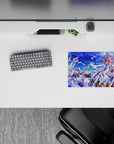 Bright sapphire sky and crisp blues on a cozy anime girl mouse pad 14x10 inches, dreamy and playful.
