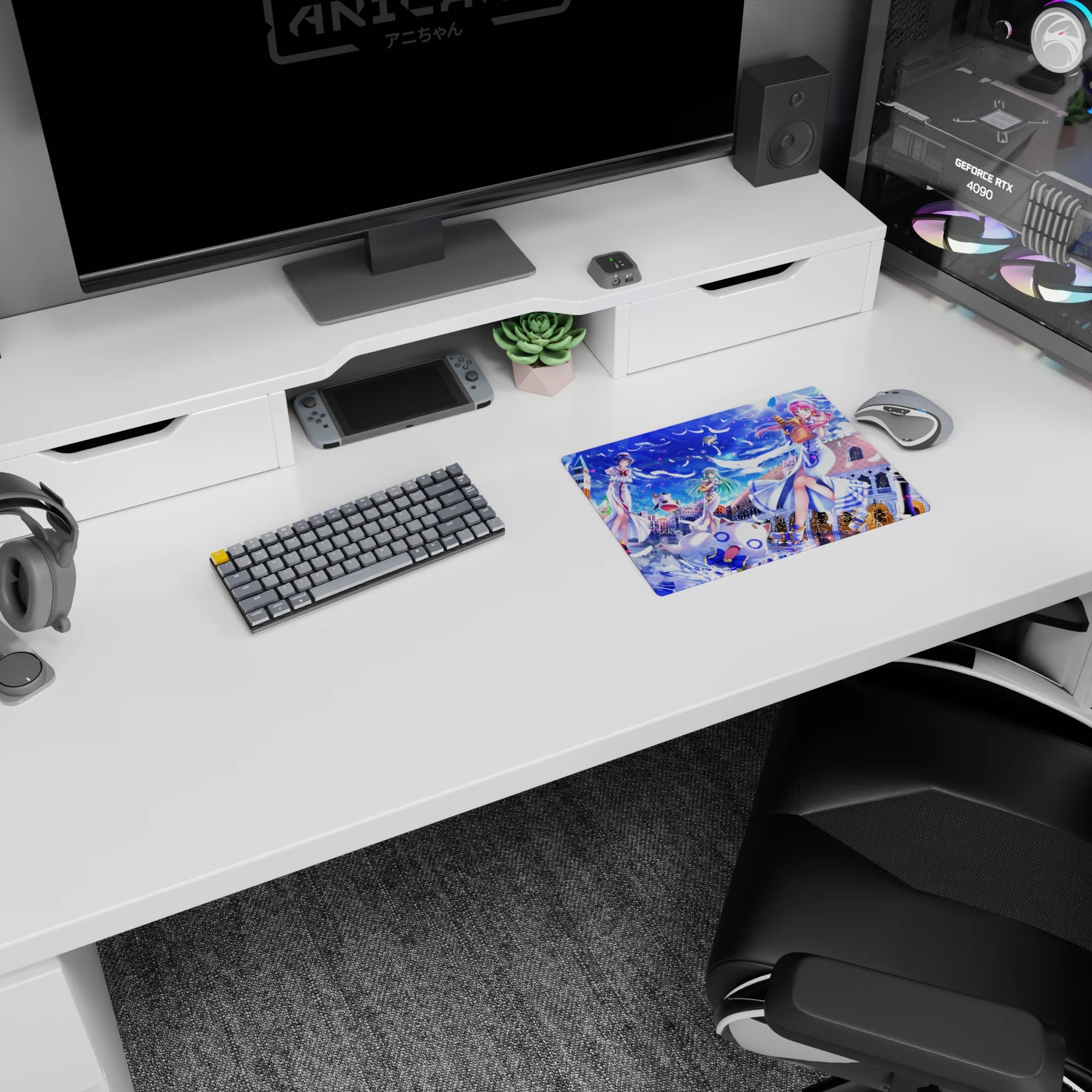Akari, Alice, and Aika drifting through Neo-Venezia on an anime girl mouse pad 14x10 inches.