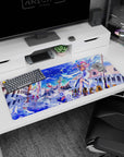 Akari Mizunashi drifting through Neo-Venezia with Aria-shachou on a 36x16 inches anime desk pad.