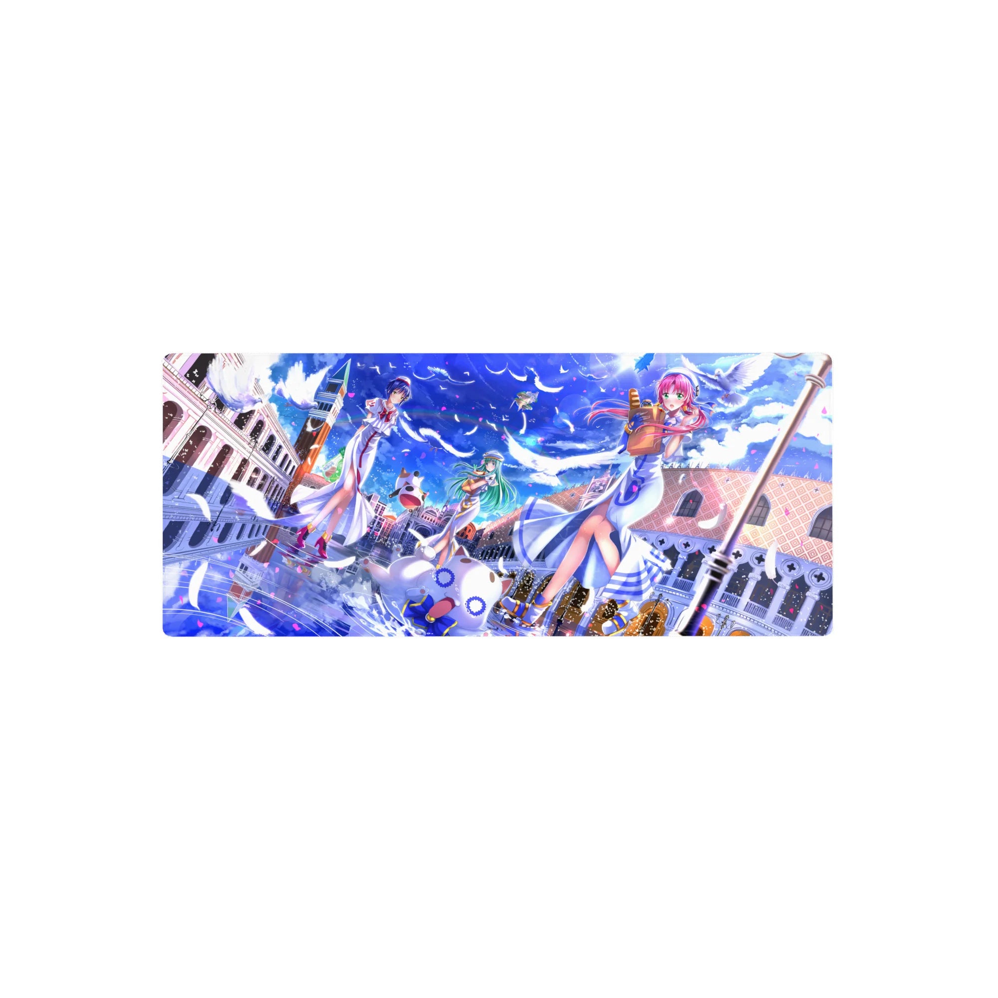28x12 inches anime girl mouse pad with Aria The Animation gondola scene in Neo-Venezia, feathers and petals.