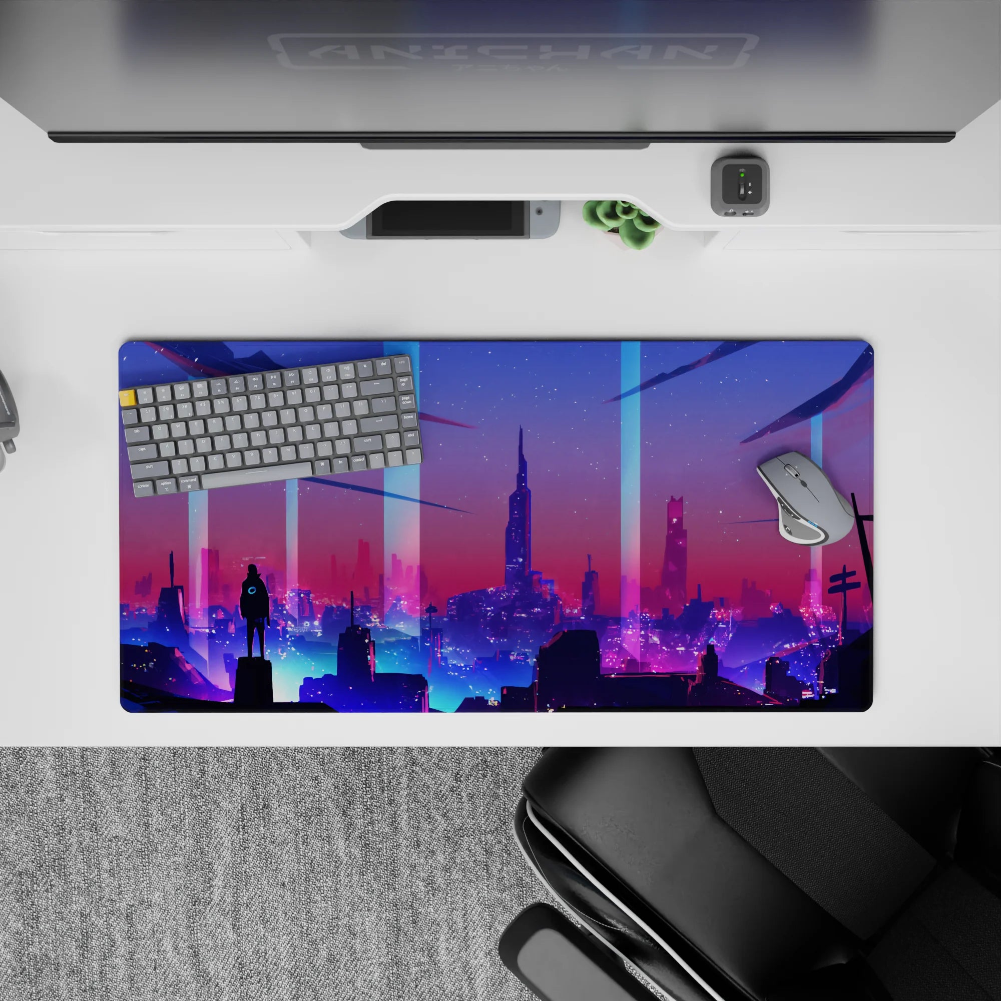 Vector Landscapes Deskmat | Mousepad | Deskpad - Neon Horizons