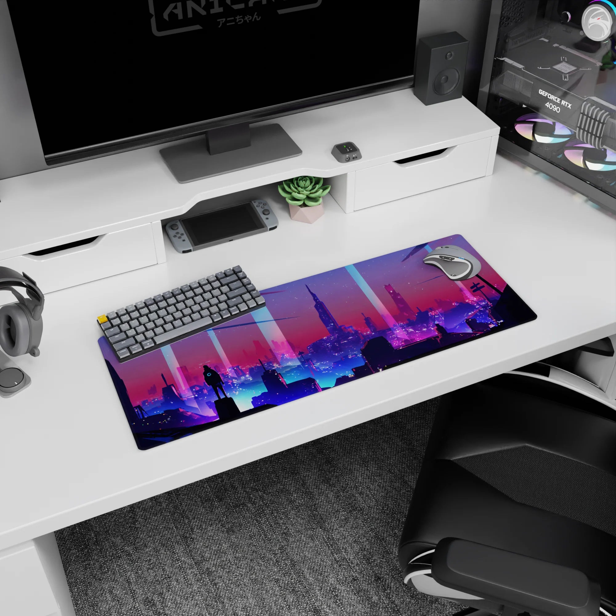 Vector Landscapes Deskmat | Mousepad | Deskpad - Neon Horizons