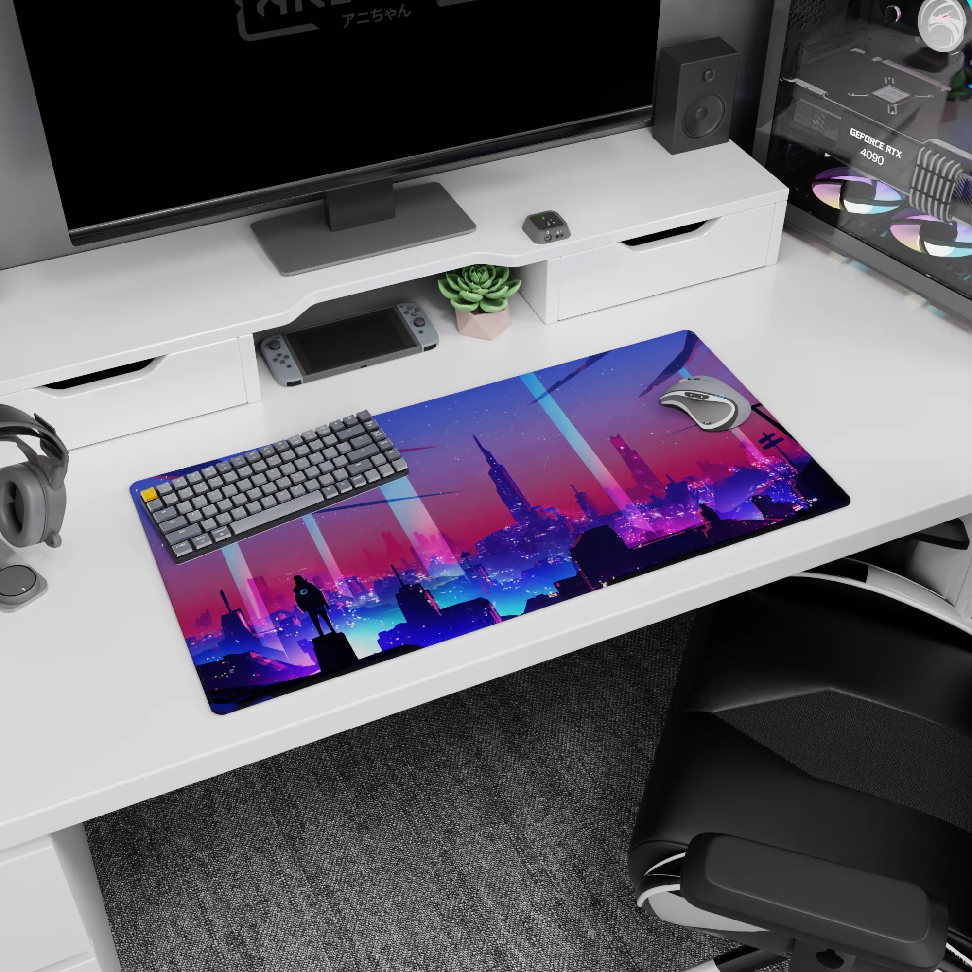 Vector Landscapes Deskmat | Mousepad | Deskpad - Neon Horizons