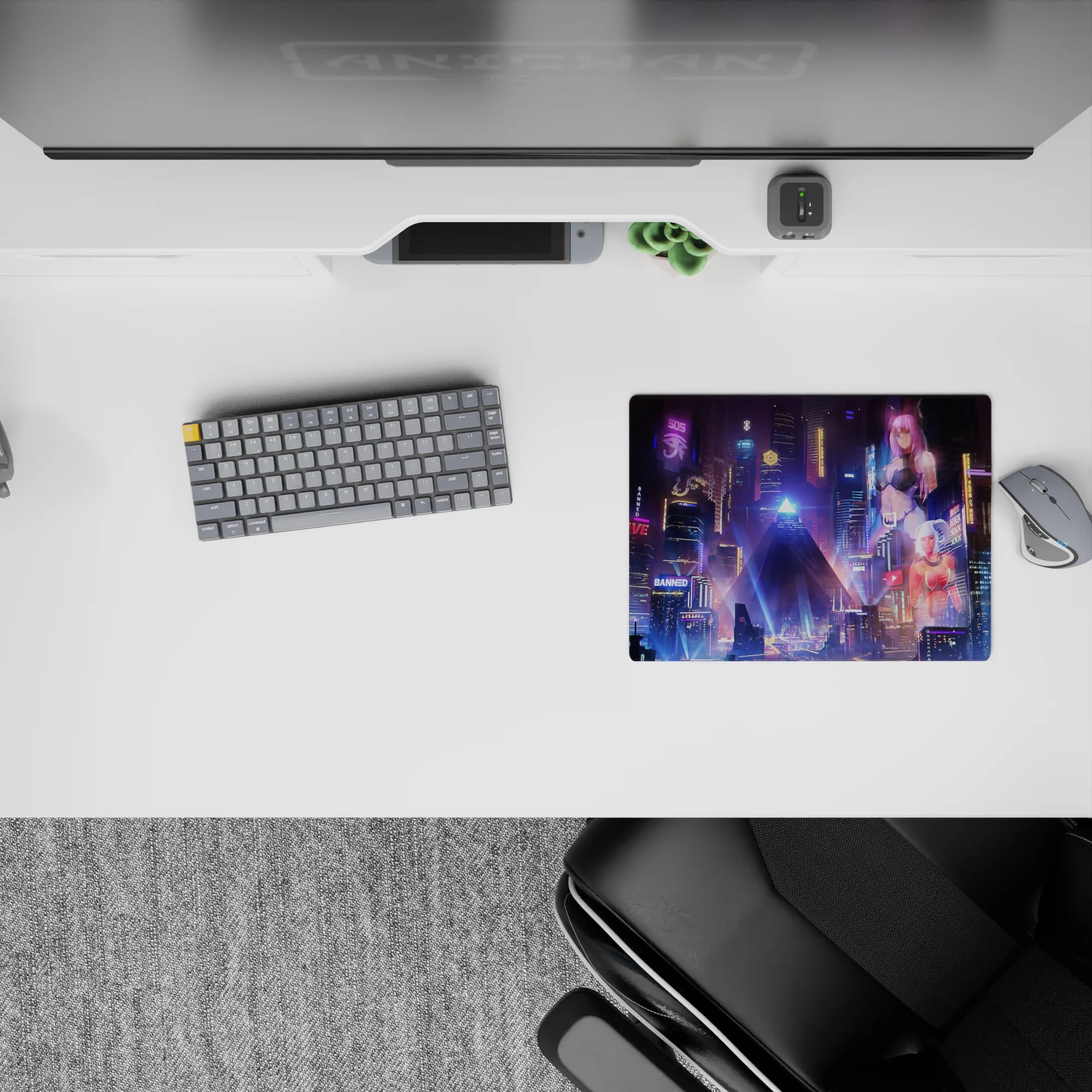 Cyberpunk Landscapes Deskmat | Mousepad | Deskpad - Neon City Dream