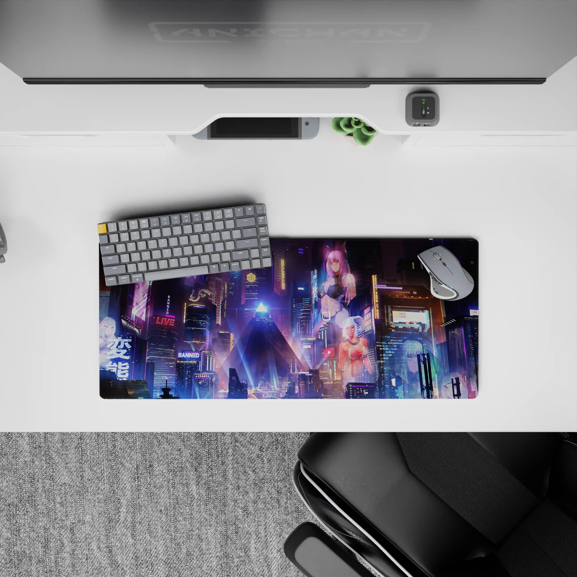 Cyberpunk Landscapes Deskmat | Mousepad | Deskpad - Neon City Dream