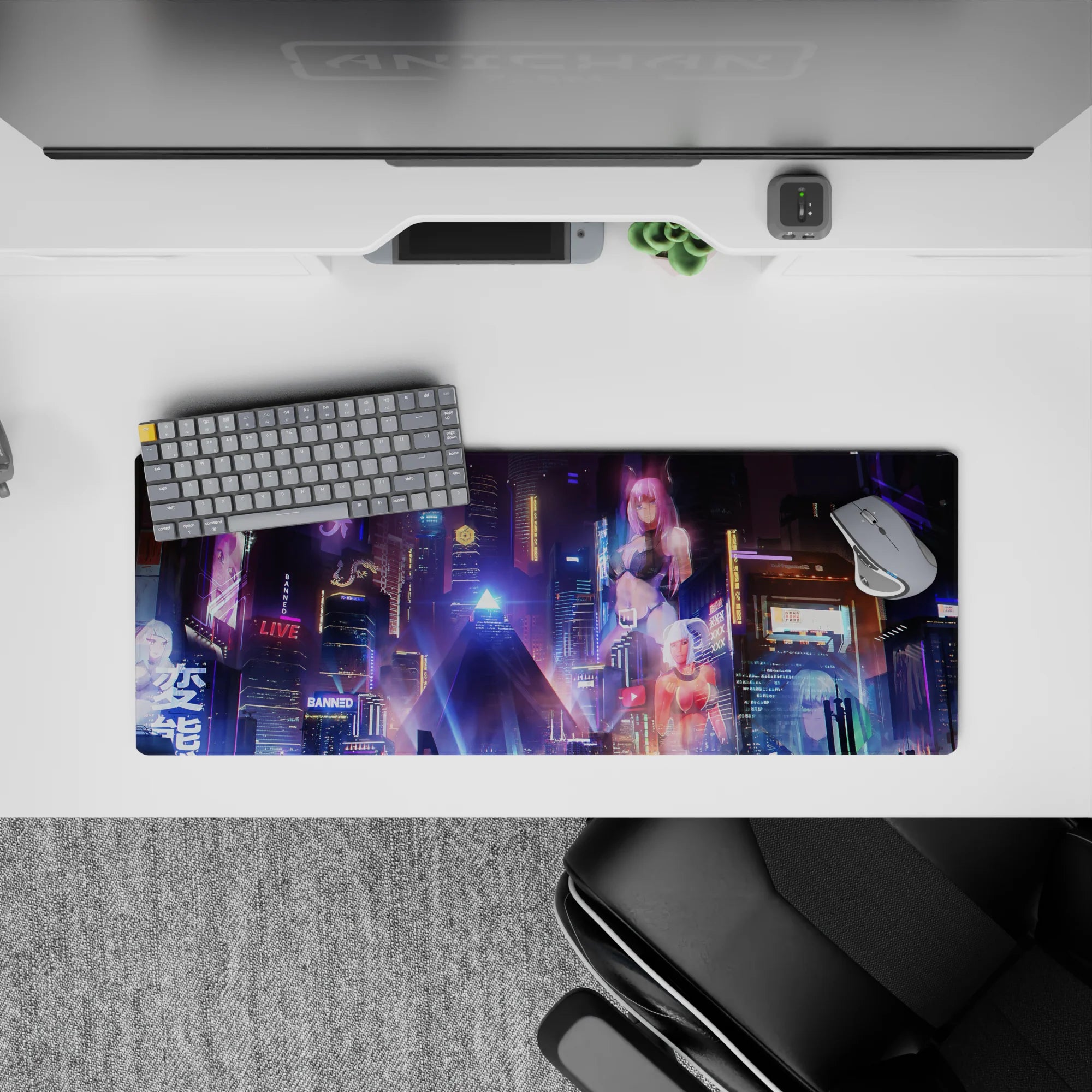 Cyberpunk Landscapes Deskmat | Mousepad | Deskpad - Neon City Dream