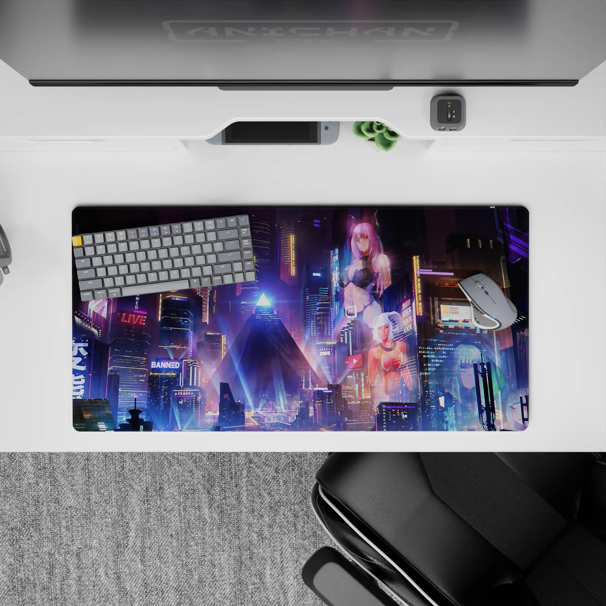 Cyberpunk Landscapes Deskmat | Mousepad | Deskpad - Neon City Dream