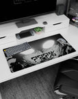 32x16 inches anime mouse pad featuring a close-up monochrome face, wide white eyes, and smoky ink drips.